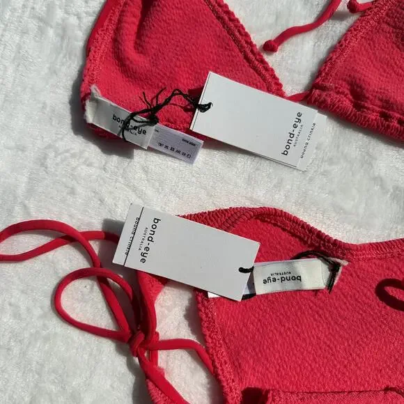 Bond Eye Andy Triangle BIkini Top Pablo Tie Brief Bottoms Eco Guava Coral NWT OS - Picture 3 of 6